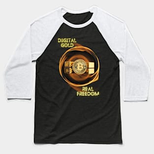 Gold Flaming Bitcoin Baseball T-Shirt